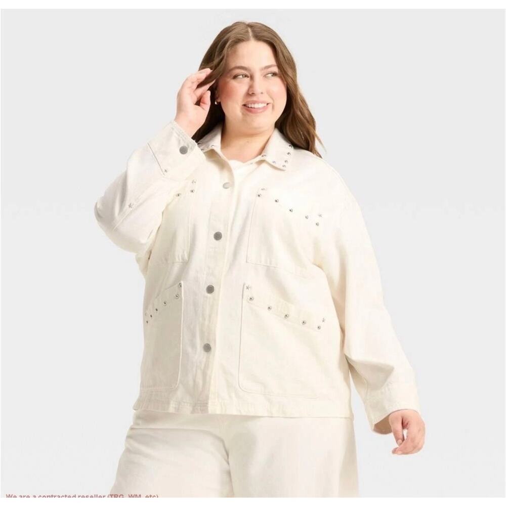 Women's Studded Chore Denim Jacket Universal Thread White XXL